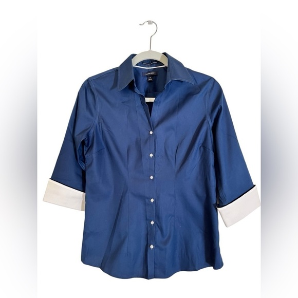 Lands' End Womens Navy Blue Solid Color Shirt in Size 6 - Picture 2 of 7